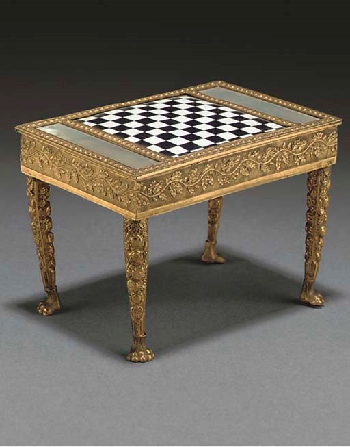 A PALAIS ROYALE GILT METAL AND MOTHER-OF-PEARL MINIATURE GAMES TABLE