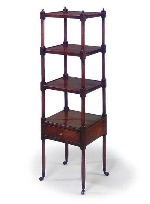 A REGENCY MAHOGANY FOUR TIER WHATNOT
