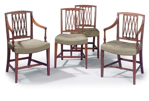 A SET OF FOUR GEORGE III MAHOGANY DINING CHAIRS