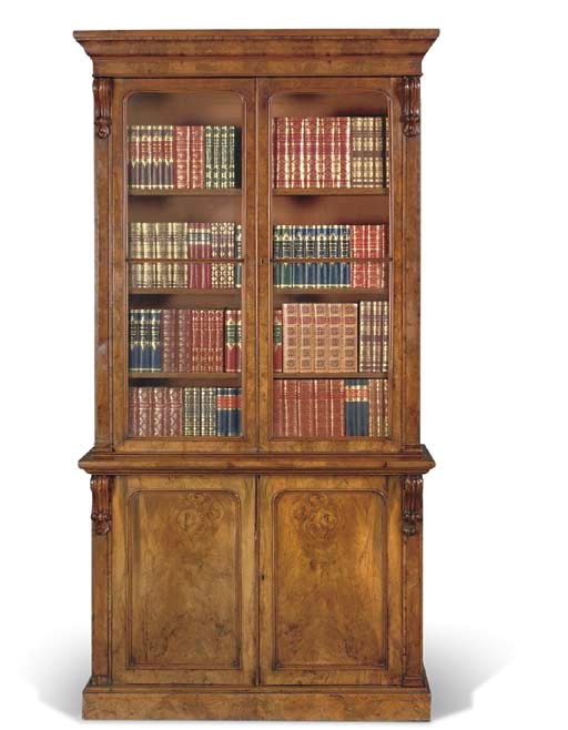 A MID-VICTORIAN BURR WALNUT BOOKCASE
