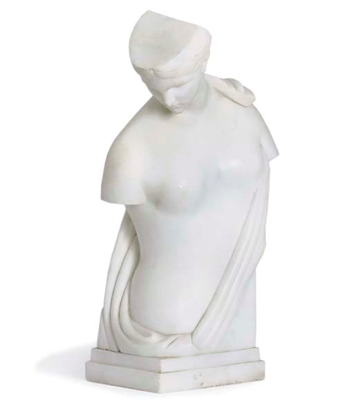 A SCULPTED WHITE MARBLE HEAD AND TORSO OF PSYCHE OF CAPUA