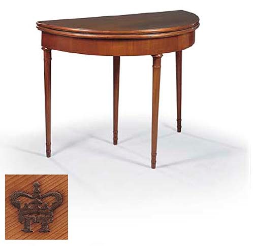 A GERMAN MAHOGANY DEMI-LUNE CARD TABLE