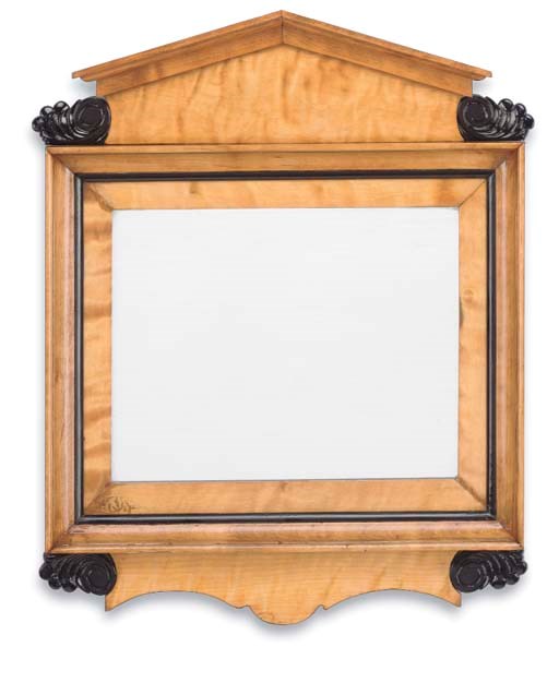 A BIEDERMEIER BIRCH AND EBONISED MIRROR