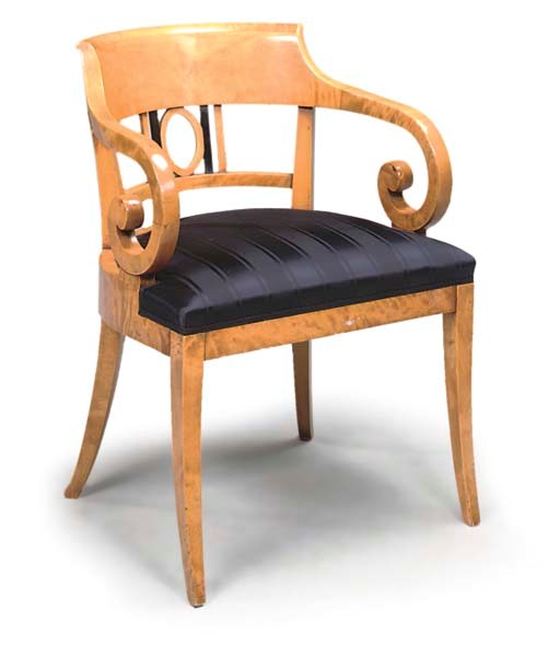 A BIRCH TUB SHAPED ARMCHAIR