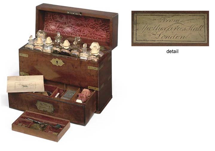 An early Victorian mahogany and brass-bound medicine chest,