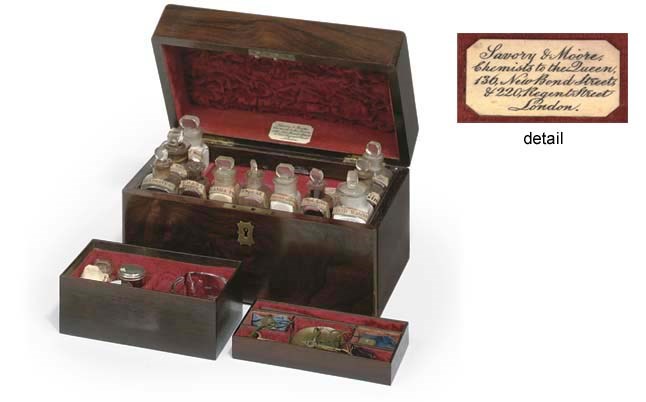 A good early Victorian rosewood domestic medicine chest,