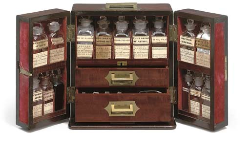 An unusually small Victorian mahogany domestic medicine chest,