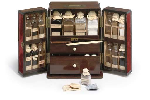A good English mid-19th Century mahogany domestic medicine chest,