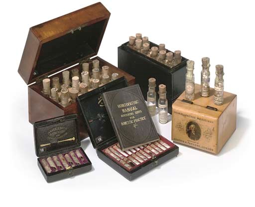Five small mid 19th-Century homoeopathic medicine sets,