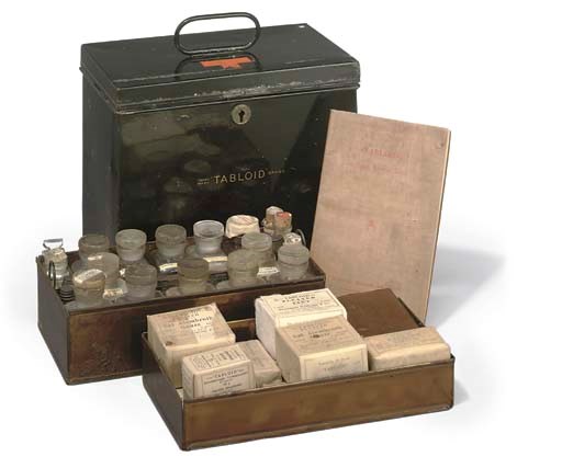 An early 20th-Century black-japanned metal 'Tabloid' case known as 'The Safari',