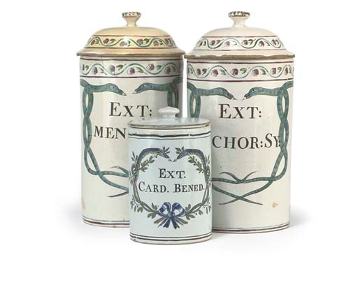 A late 18th-Century French faience drug jar and cover,