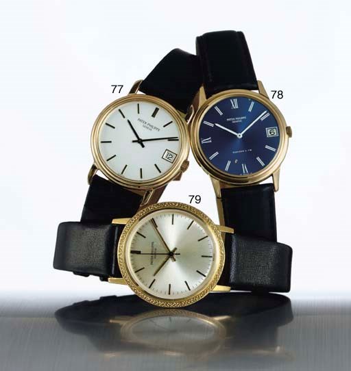 PATEK PHILIPPE. AN 18K GOLD AUTOMATIC WRISTWATCH WITH CENTER SECONDS AND BACKWIND