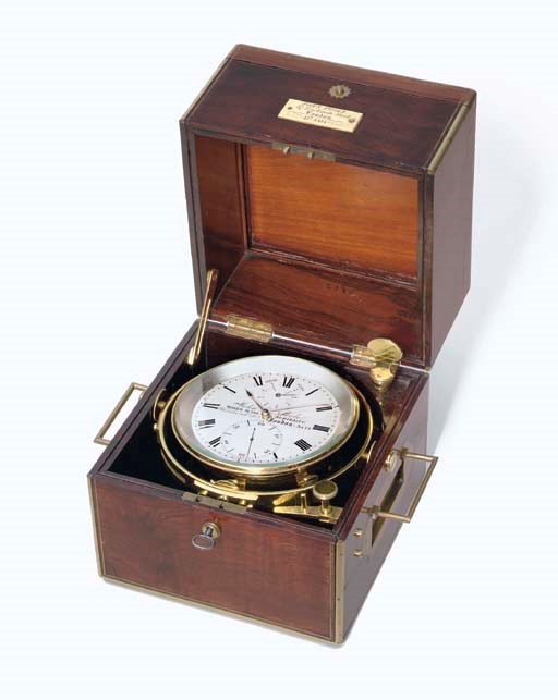 JOHN POOLE. A RARE VICTORIAN BRASS-BOUND ROSEWOOD 7-DAY MARINE CHRONOMETER