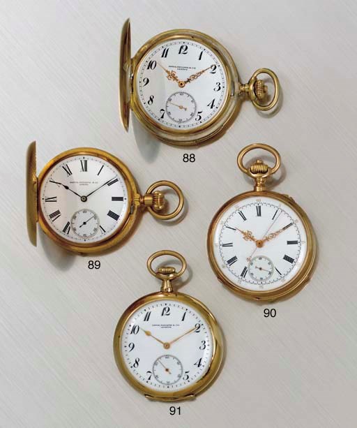 PATEK PHILIPPE. AN 18K GOLD HUNTER CASE MINUTE REPEATING KEYLESS LEVER POCKET WATCH
