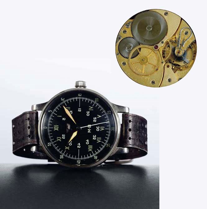 A. LANGE & SÖHNE. AN EXTREMELY RARE AND MASSIVE PROTOTYPE SILVER MILITARY WRISTWATCH WITH BLACK DIAL AND INDIRECT CENTER SECONDS