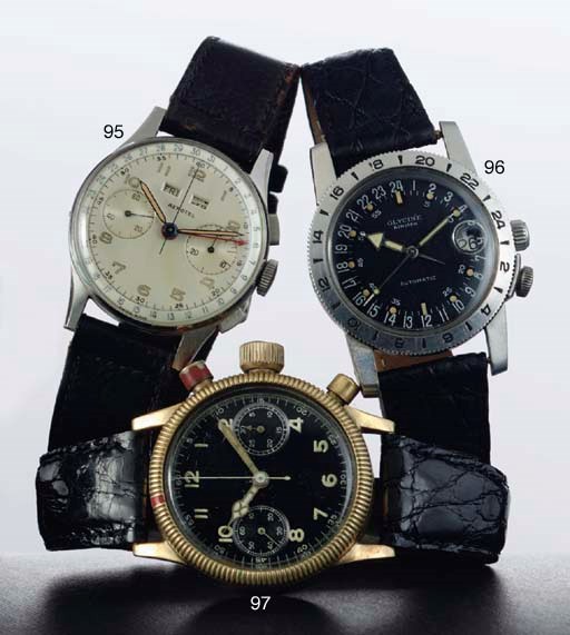GERMAN. A GILT-METAL CHRONOGRAPH WRISTWATCH