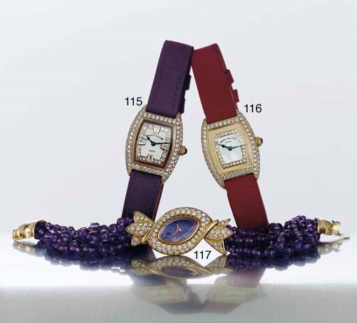 FRANCK MULLER. A LADY'S 18K GOLD, DIAMOND AND MOTHER-OF-PEARL TONNEAU WRISTWATCH