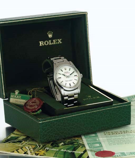 ROLEX. A FINE AND RARE STAINLESS STEEL AUTOMATIC WRISTWATCH WITH CENTER SECONDS AND BRACELET