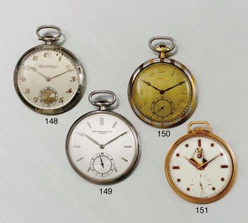 PATEK PHILIPPE. AN 18K PINK GOLD AND RUBY OPENFACE KEYLESS LEVER DRESS WATCH WITH ENAMEL DIAL