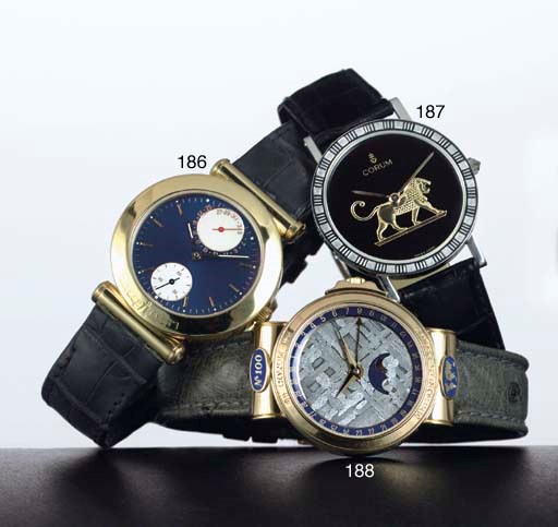 CORUM. A LIMITED EDITION 18K GOLD AND METEORITE AUTOMATIC WRISTWATCH WITH DATE AND MOON PHASES
