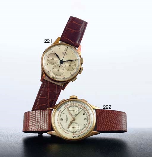 HEUER. A 14K GOLD CHRONOGRAPH WRISTWATCH
