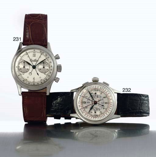 BREITLING. A RARE AND LARGE STAINLESS STEEL SPLIT SECONDS CHRONOGRAPH WRISTWATCH