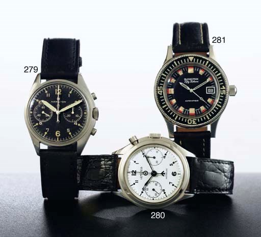 HAMILTON. A STAINLESS STEEL TONNEAU CHRONOGRAPH MILITARY WRISTWATCH