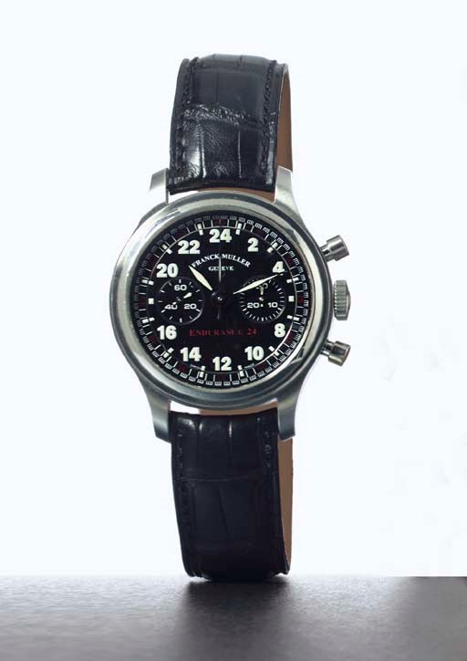 FRANK MULLER. A STAINLESS STEEL CHRONOGRAPH WRISTWATCH WITH 24 HOURS