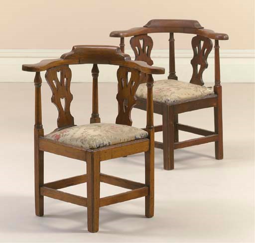 TWO GEORGE III MAHOGANY AND OAK MINIATURE CORNER ARMCHAIRS