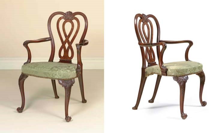 A GEORGE II CARVED MAHOGANY ARMCHAIR