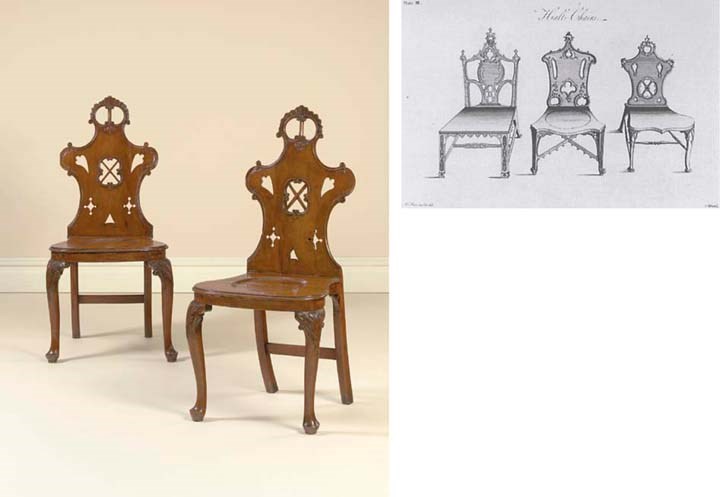 A PAIR OF GEORGE II YEW WOOD HALL CHAIRS