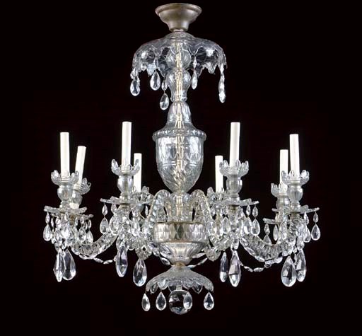 AN ENGLISH CUT-GLASS EIGHT LIGHT CHANDELIER