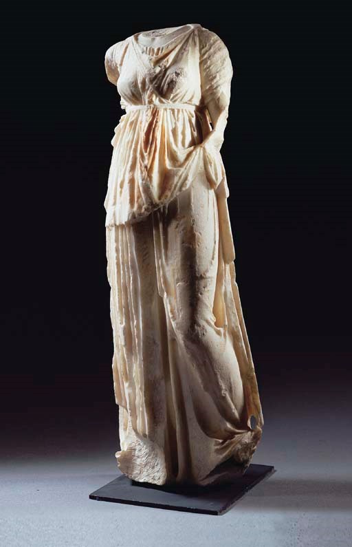 A HELLENISTIC MARBLE DRAPED FIGURE OF ARTEMIS