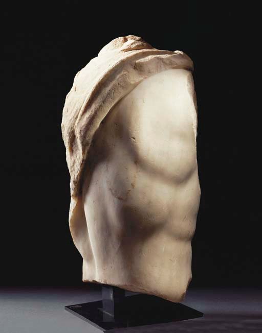 A ROMAN MARBLE FRAGMENT FROM A LARGE MALE TORSO