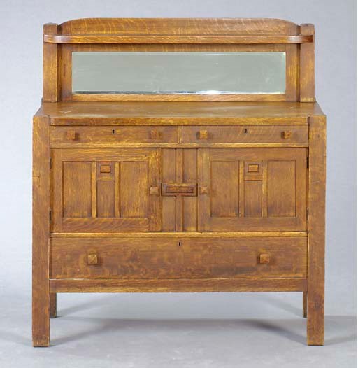 A MISSION OAK CUPBOARD WITH MIRROR,