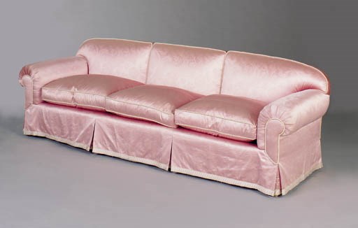 A CONTEMPORARY PINK SATIN UPHOLSTERED SOFA,
