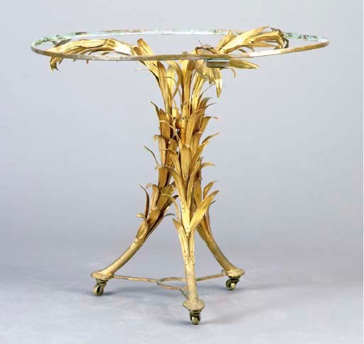 A GILT METAL CENTRE TABLE BASE OF NATURALISTIC FORM,