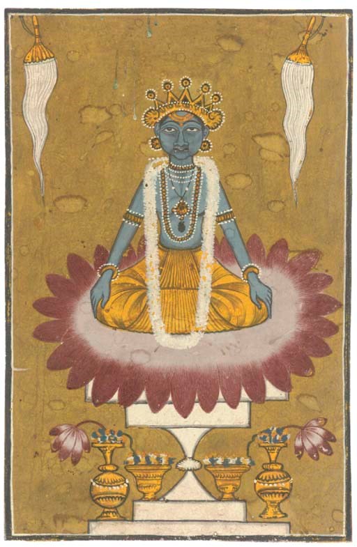 VISHNU SEATED ON A LOTUS, PAHARI, POSSIBLY MANDI, CIRCA 1740