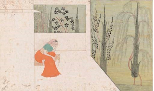 A GIRL PINING FOR HER LOVER, PAHARI, CIRCA 1840