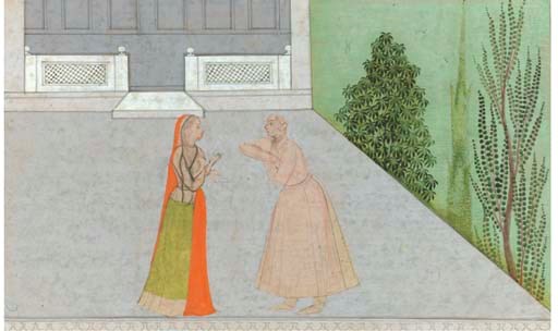 A CONVERSATION ON A TERRACE, PAHARI, CIRCA 1840