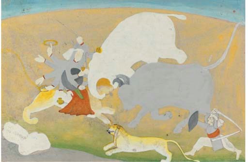 UNFINISHED DRAWING OF A SCENE FROM THE MAHABARATA, GULER, CIRCA 1820