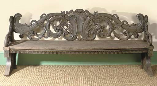 A DUTCH GREEN-PAINTED OAK BENCH