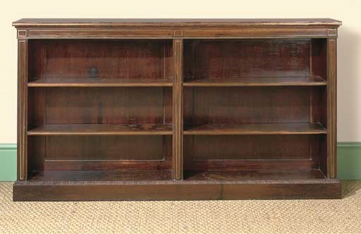 A REGENCY BRASS-INLAID ROSEWOOD AND SIMULATED ROSEWOOD LOW OPEN BOOKCASE