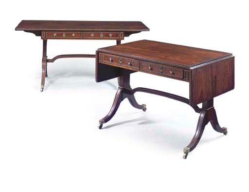 A PAIR OF BRASS-MOUNTED ROSEWOOD SOFA TABLES