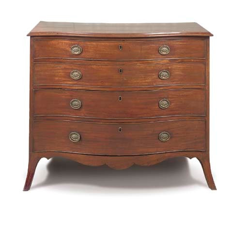 A GEORGE III MAHOGANY SERPENTINE CHEST