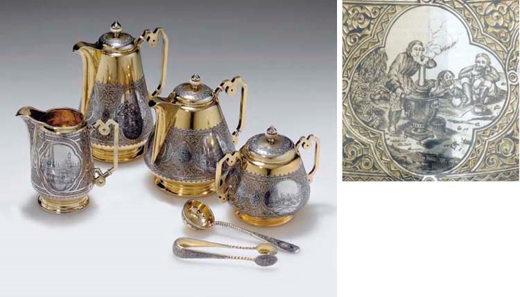 A PARCEL-GILT NIELLO TEA AND COFFEE SERVICE