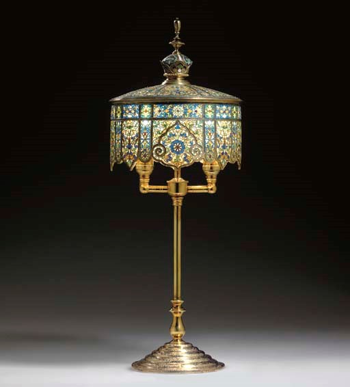 A SILVER-GILT, PLIQUE-Á-JOUR AND CLOISONNÉ ENAMEL LAMP-SHADE