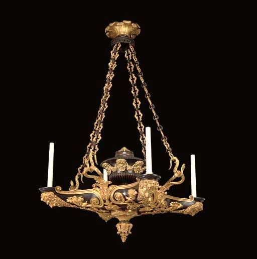 A GEORGE IV ORMOLU AND BRONZE FOUR-LIGHT HANGING-LIGHT