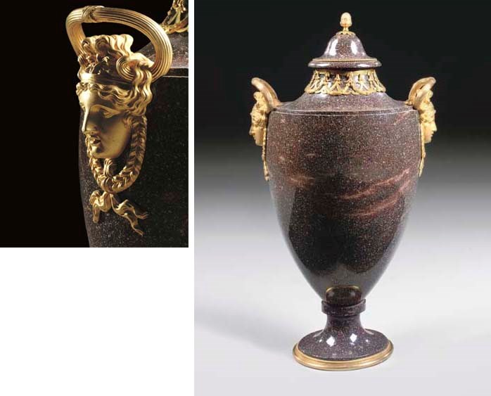 A SWEDISH ORMOLU-MOUNTED PORPHYRY VASE