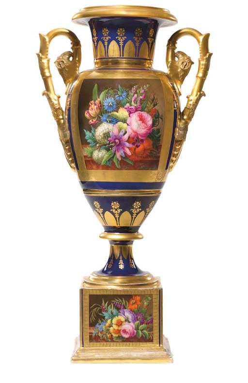 A PARIS (DARTE FRERES) PORCELAIN BLUE-GROUND TWO-HANDLED OVIFORM VASE